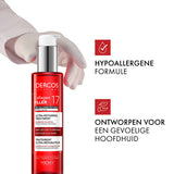Vichy Dercos Collagen 17 Filler Pre-Shampoo flesse fles, witte fles met roze en blauwe details, haarverzorgingsproduct