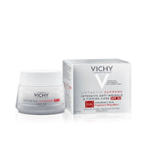 Vichy Liftactiv Supreme UV SPF30 anti-verouderingscrème in een pot, met wit en roze verpakkingsdesign.