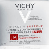 Vichy Liftactiv Supreme UV SPF30 flacon met oogstrelend ontwerp en SPF bescherming, zichtbaar op de afbeelding.