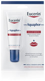 Eucerin Aquaphor SOS Lip Herstel balsem in een witte tube met blauwe details voor droge lippen, 10 ml.