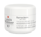Remederm dagcrème met SPF 30 van Louis Widmer, licht geparfumeerd en geschikt voor dagelijks gebruik, zichtbaar in de afbeelding.