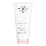 Louis Widmer douchegel zonder parfum, reinigende verzorging voor lichaam, heldere fles met groene details