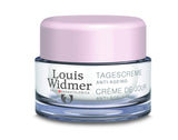Louis Widmer Nutriderm Dagcrème zonder parfum, lichte dagverzorging voor de huid, in een witte pot met blauwe dop