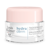 Hydraderm Dagemulsie zonder parfum van Louis Widmer, lichte dagverzorging in een witte tube, hydrateert en verzorgt de huid.