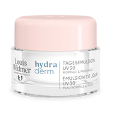 Louis Widmer Hydraderm Dagemulsie UV 30 zonder parfum, lichte dagverzorging met zonnebescherming, zichtbaar in de afbeelding.