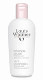 Zachte lichaamsmelk zonder parfum van Louis Widmer, hydraterende lichaamsverzorging in een witte flacon.