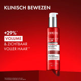 Vichy Dercos Collagen 17 Filler pre-shampoo fles, verpakt in een witte tube met blauwe details op een witte achtergrond