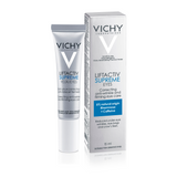 Vichy Liftactiv Supreme Ogen crème in een pot, met een glanzende gouden deksel en witte verpakking.